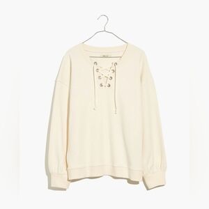 Madewell Cotton-Hemp Lace-Up Sweatshirt size SMALL Colorantique cream color